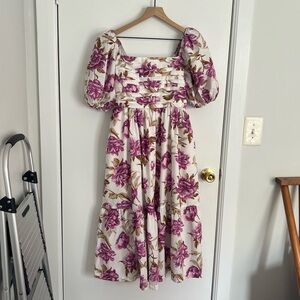 A&F Emerson Poplin Puff Sleeve Midi Dress (Purple Floral, Regular S)